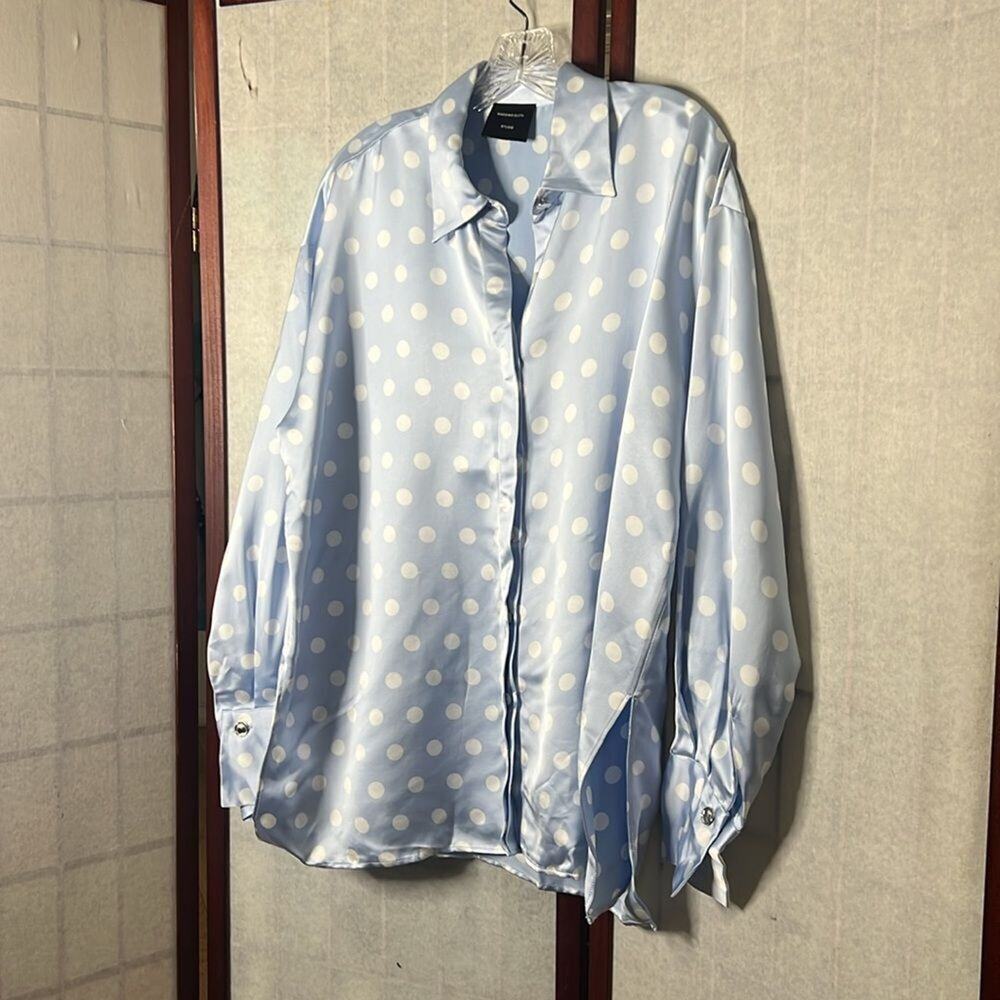 NWT MASSIMO DUTTI STUDIO BLUE & WHITE POLKA DOT SHIRT SIZE M